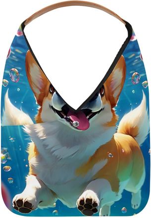 Generic Lovely Corgi Swims Underwater Reusable Lightweight Grocery Bags - Foldable Into Compact Pouch, Washable & Sturdy, Multipurpose for Shopping and Travel