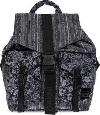 Ganni Mochila con Estampado Floral - Bags - Mujer - Azul - ONE SIZE