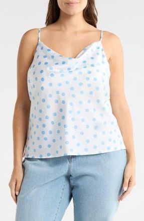 Renee C Cowl Neck Satin Camisole in White/Blue at Nordstrom Rack, Size 1X