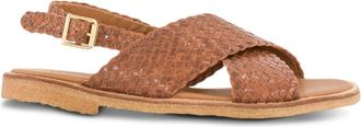 Angulus Schoenen, Dames, Bruin, 36 1/2 EU, Leer, Slingback Sandaal met Handgeweven Kruisontwerp