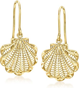 Ross-Simons Italian 14kt Yellow Gold Scallop Seashell Drop Earrings