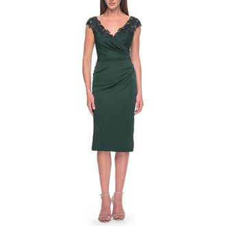 La Femme Short Satin Evening Dress with Beaded Details in Emerald at Nordstrom, Size 20