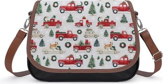 Generic Christmas Vehicles Tree Crossbody Bag Womens Handbag PU Message Bags Shoulder Purse with Adjustable Strap
