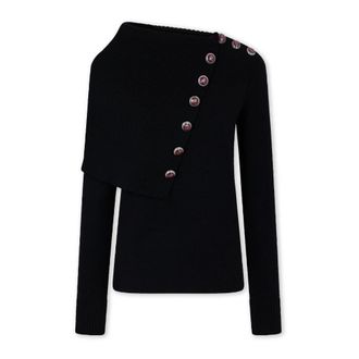 Paco Rabanne Trui met lange mouwen en juwelknoopjes - Dames - Truien - Zwart - Maat: XS Wol