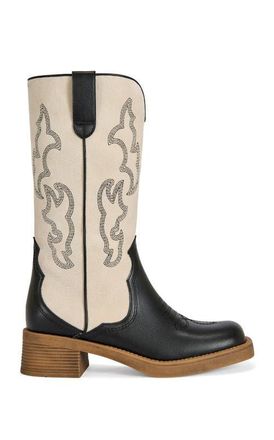 Azalea Wang Mariana Flat Boot in Black White at Nordstrom, Size 10