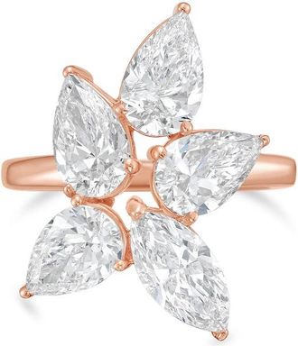 Diana M. Jewels 18kt Rose Gold 8.00cts Lab Grown Pear and Marquise cut Diamond Cluster Ring