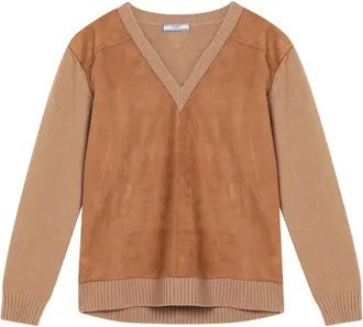 Prada V-neck Knitwear, female, Brown, Size: XS Maglia Scollo V