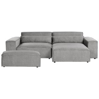 Beliani Moderno Sof&aacute; Esquinero Modular 2 Plazas Con Otomana Tapizado De Tela Gris Izquierdo Hellnar