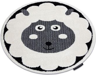 RugsX Rugsx - Alfombra Infantil Moderna Joy Circulo Sheep, Oveja Para Ni&ntilde;os - Estructura Dos Niveles De Vell&oacute;n Crema / Negro Grey Circulo 140 Cm