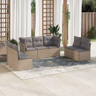 vidaXL Vidaxl - Set Sof&aacute;s De Jard&iacute;n 7 Piezas Y Cojines Rat&aacute;n Sint&eacute;tico Beige