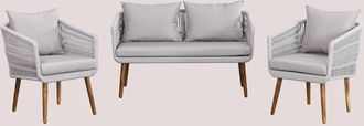 Sklum Sklum - Conjunto De Jard&iacute;n Con Sof&aacute; De 2 Plazas Y 2 Sillones En Madera De Acacia Y Cuerda Trenzada Barker Style