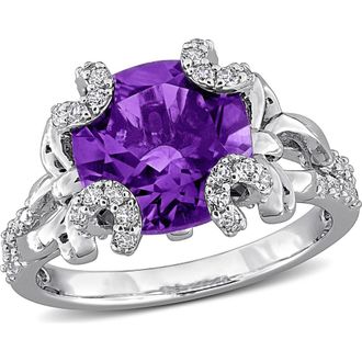 Delmar Sterling Silver Cushion Cut Amethyst & White Topaz Ring in Purple at Nordstrom Rack, Size 6