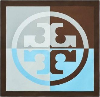 Tory Burch Colorblock Logo Print Silk Scarf