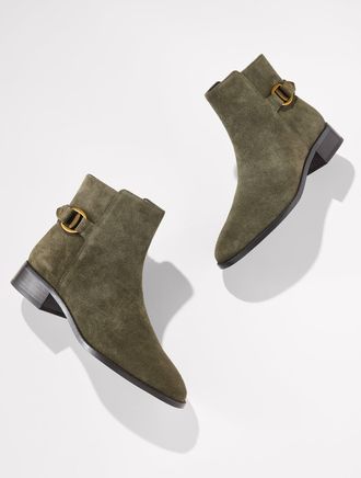 Talbots Tish Link Suede Ankle Boots - Deep Olive Green - 10 1/2 M Talbots