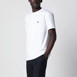 Valentino White cotton T-shirt with VLogo embroidery