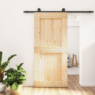 Berkfield Home Sliding Door with Hardware Set 95x210 cm Solid Wood Pine in Brown
