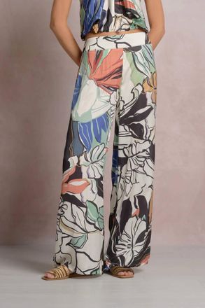 Elan Sierra Smocked Back Flowy Pant In Blue Botanical
