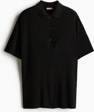 H&M Poloshirt in Pointellestrick - Schwarz