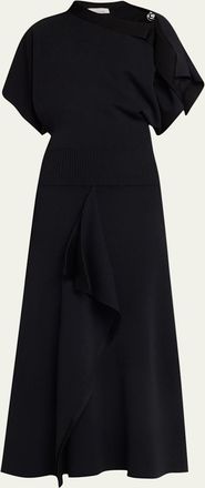 Lanvin Asymmetric Silver Button A-Line Dress