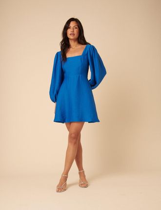 Nobody's Child Blue Balloon Sleeve Loredana Mini Dress