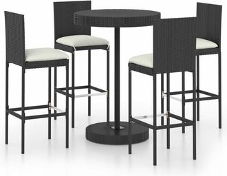 vidaXL 5 Piece Garden Bar Set with Cushions Poly Rattan Black Vidaxl