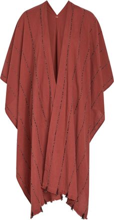 Caravana Bead Embellished Cotton Cape - Red - One Size
