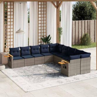 vidaXL Set De Sof&aacute;s De Jard&iacute;n 10 Pzas Con Cojines Rat&aacute;n Sint&eacute;tico Gris Vidaxl