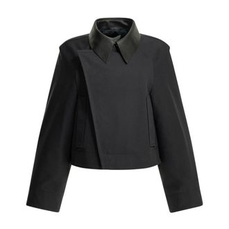 Givenchy Cropped Peacoat met Lederen Kraag - Dames - Jassen - Blauw - Maat: XS Katoen