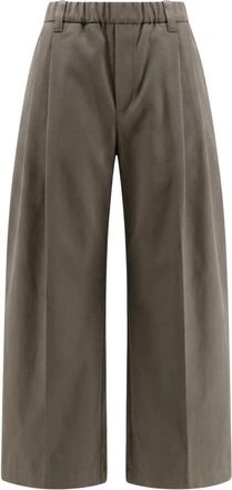Brunello Cucinelli Pantaloni Larghi in Cotone con Dettaglio Monili - - Trousers - Donna - Marrone - M