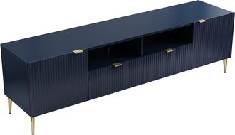 Vente-Unique Mueble TV con 2 puertas, 2 cajones y 2 estantes de MDF y acero - Azul y dorado - YESINIA