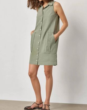 Lilla P Sleeveless Pleat Pocket Mini Dress In Sage