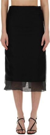 Sportmax Black Solid Midi Skirt