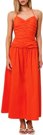 Solid & Striped The Adina Center Ruched Halter Neck Stretch Cotton Maxi Dress in Habanero at Nordstrom, Size X-Large