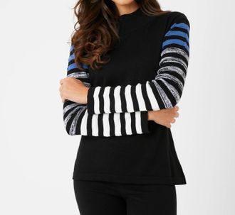 French Kyss Stripe Sleeve Mock Neck Top In Black/denim