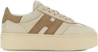 Hogan Beige Leather Suede Platform Sneakers