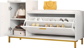 STILVORA Zapatero Con 2 Compartimentos Y 1 Puerta, Asiento Acolchado, Frontal Brillante, En Metal Y Tablero, 100&times;38&times;68 Cm