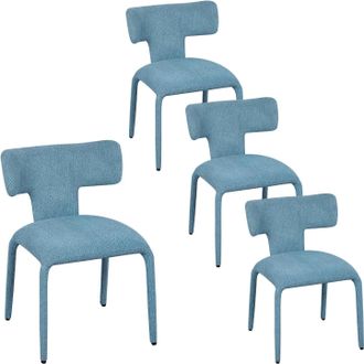 Woltu Woltu Juego De 4 Sillas De Cocina Tapizadas En Lino Colorado Comedor Sal&oacute;n Restaurante, Azul Brumoso