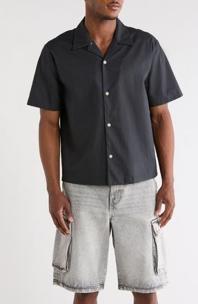 PacSun Elai Solid Cotton & Linen Camp Shirt in Black at Nordstrom, Size X-Large
