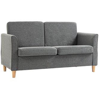 HOMCOM Double Seat Sofa Linen Upholstery Loveseat Couch w/ Armrests - Grey | TJ Hughes