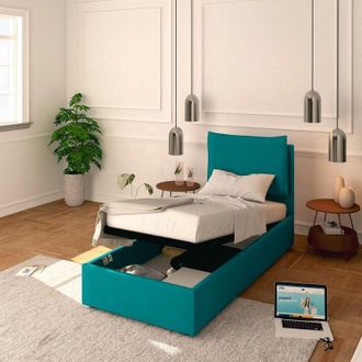 Baldiflex Baldiflex - Letto Contenitore Singolo 90x200 Licia in Tessuto con Rete a Doghe colore Turchese Turkis