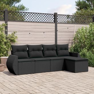 vidaXL Set De Muebles De Jard&iacute;n 5 Pzas Y Cojines Rat&aacute;n Sint&eacute;tico Negro Vidaxl