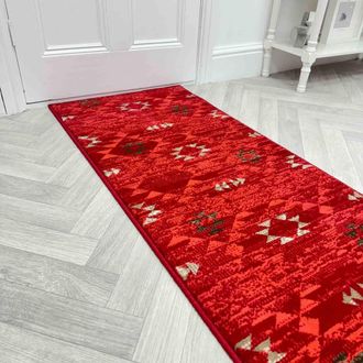 Runrug Hallway Carpet Runner Rug - Soft & Comfy, 9mm -Andes in Red | Size: 60 cm x 420 cm