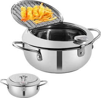 OEM Freidora De 2,2 L Con Tapa Y Rejilla Recogegrasa, Sart&eacute;n De Acero Inoxidable Estilo Japon&eacute;s Para Tempura Con Control De Temperatura, Para Patatas Frit