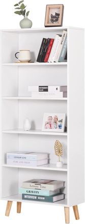 Woltu Woltu - Librer&iacute;a Moderna De Hormig&oacute;n 5 Estantes Autoportante Sal&oacute;n Oficina Blanco