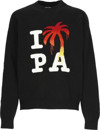 Palm Angels Zwarte wollen en kasjmier trui - Heren - Ronde hals truien - Zwart - L - Wol - Truien & Vesten
