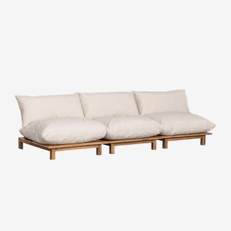 Sklum Sof&aacute; Modular Reclinable De Jard&iacute;n De 3 Piezas En Madera De Acacia Brina Sklum