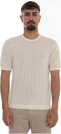 Emporio Armani Openwork Pullover met Korte Mouwen - Heren - Ronde hals truien - Wit - M - Katoen - Truien & Vesten