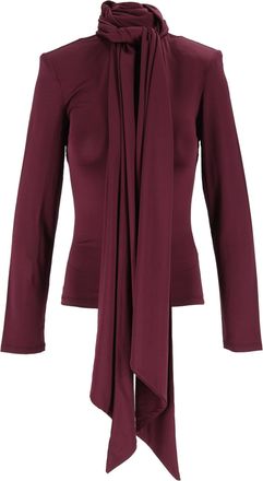 Rotate Burgundy Tight-Fit Long-Sleeved Scarf Top