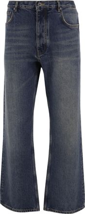 Off-white Dark Denim Washed Cotton Five-Pocket Jeans