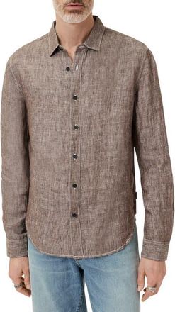 John Varvatos Ben Linen Button-Up Shirt in Earth Brown at Nordstrom, Size Xx-Large